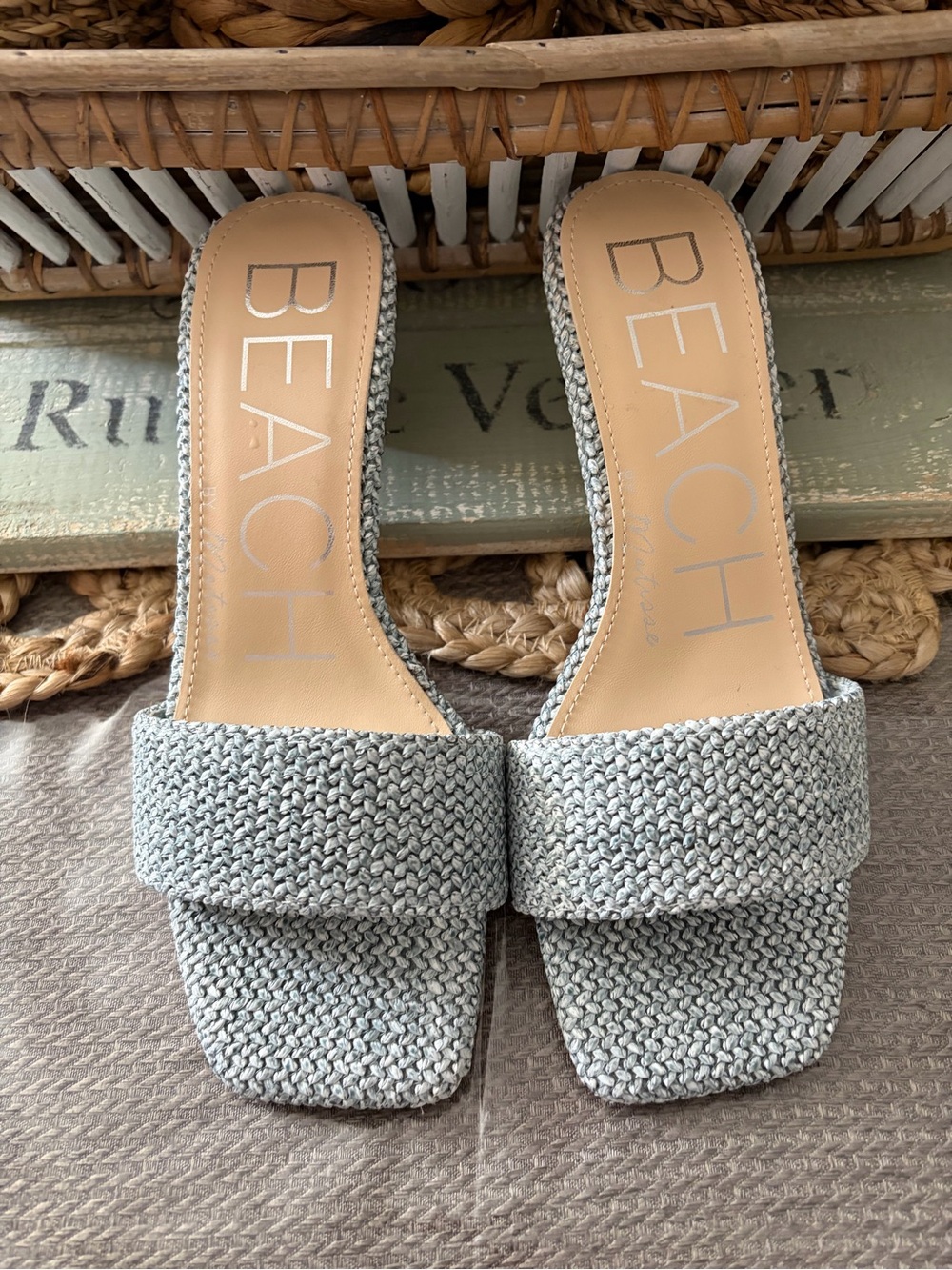 Beach by Matisse Women's Light Blue Knit Slide Sandals